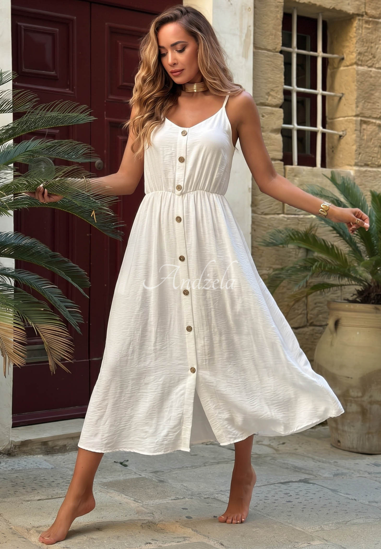 Midi-Kleid aus Viskose mit Trägern The Holiday  The Holiday Weiß