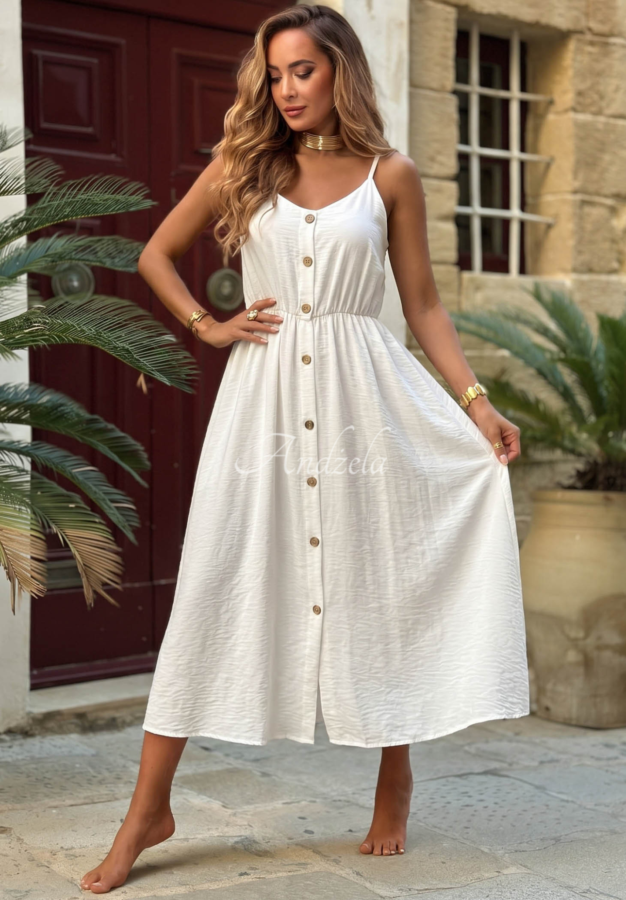 Midi-Kleid aus Viskose mit Trägern The Holiday  The Holiday Weiß