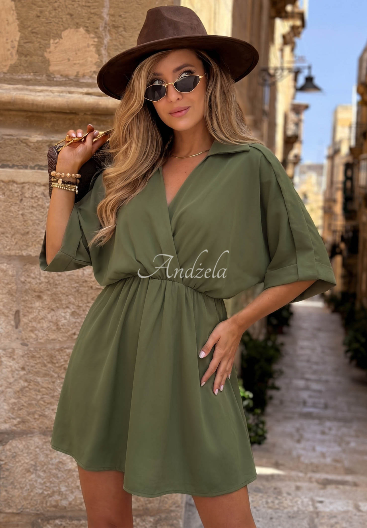 Mini-Kleid aus Viskose Silent Hour Khaki