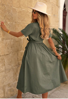 Kleid z krótkimi rękawkami i paskiem Suncharm Khaki