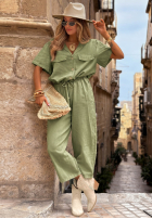 Długi lniany Jumpsuit z kieszeniami Sunny Adventure Beige