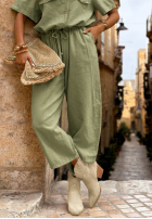 Długi lniany Jumpsuit z kieszeniami Sunny Adventure Beige