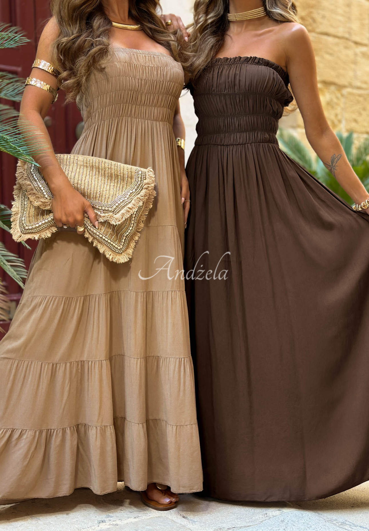 Trägerloses Maxikleid Cara Mia Beige