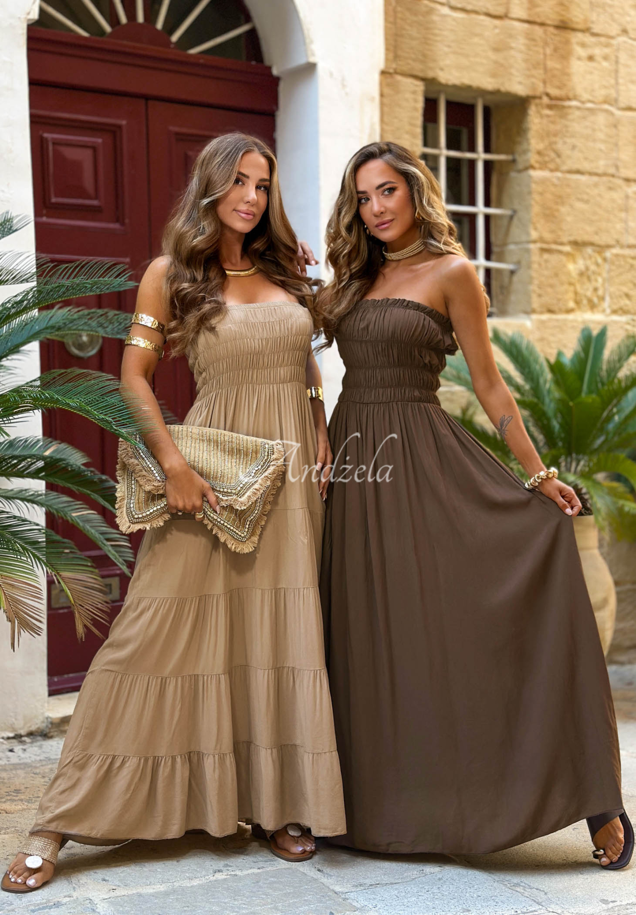 Trägerloses Maxikleid Cara Mia Beige