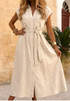 Koszulowa Kleid mini z paskiem Sandy Babe Beige
