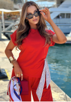 Set Bluse z wiązaną apaszką i Hose Sunny Dreams Mokkafarben