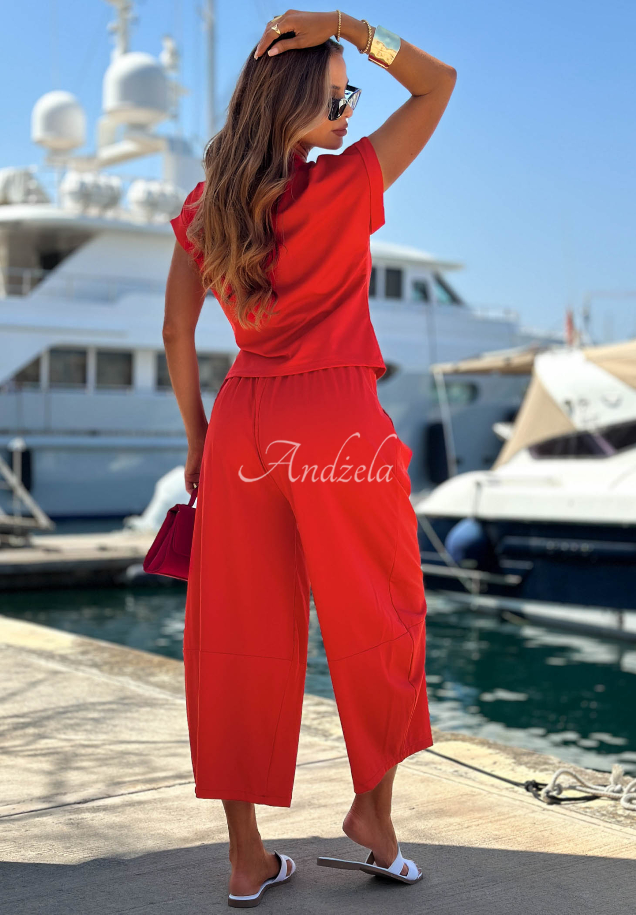 Set Bluse mit gebundenem Halstuch und Hose aus Lyocell Sunny Dreams Rot