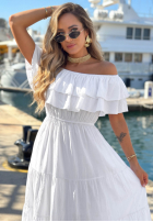 Sukienka maxi Kleid im spanischen Stil z falbankami Santa Ritta Weiß