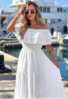 Sukienka maxi Kleid im spanischen Stil z falbankami Santa Ritta Weiß
