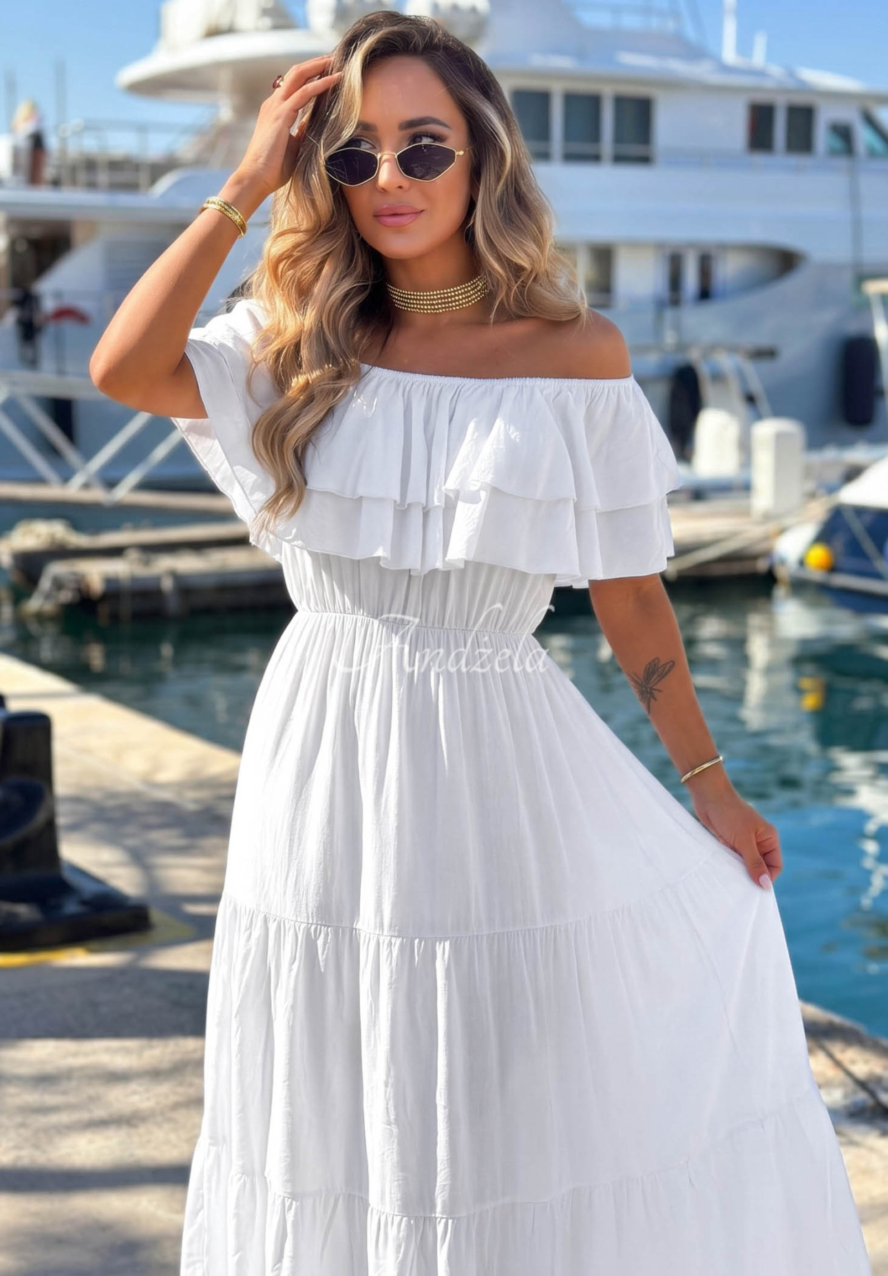 Viskose-Kleid Off-Shoulder mit Rüschen Santa Ritta Weiß