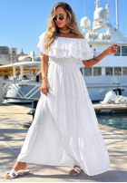 Sukienka maxi Kleid im spanischen Stil z falbankami Santa Ritta Weiß