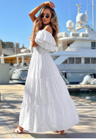 Sukienka maxi Kleid im spanischen Stil z falbankami Santa Ritta Weiß