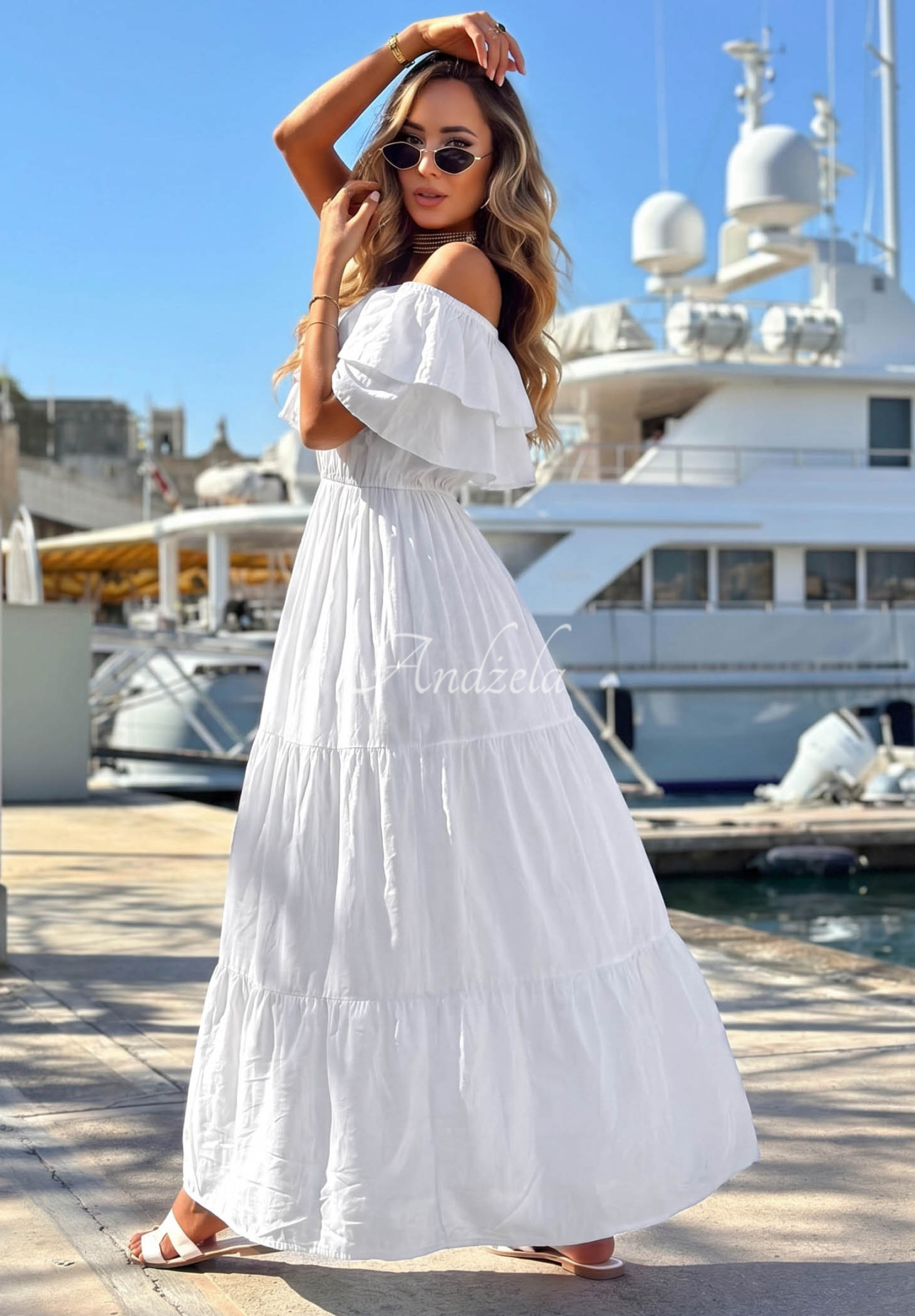Viskose-Kleid Off-Shoulder mit Rüschen Santa Ritta Weiß