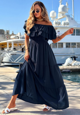Viskose-Kleid Off-Shoulder mit Rüschen Santa Ritta Dunkelblau