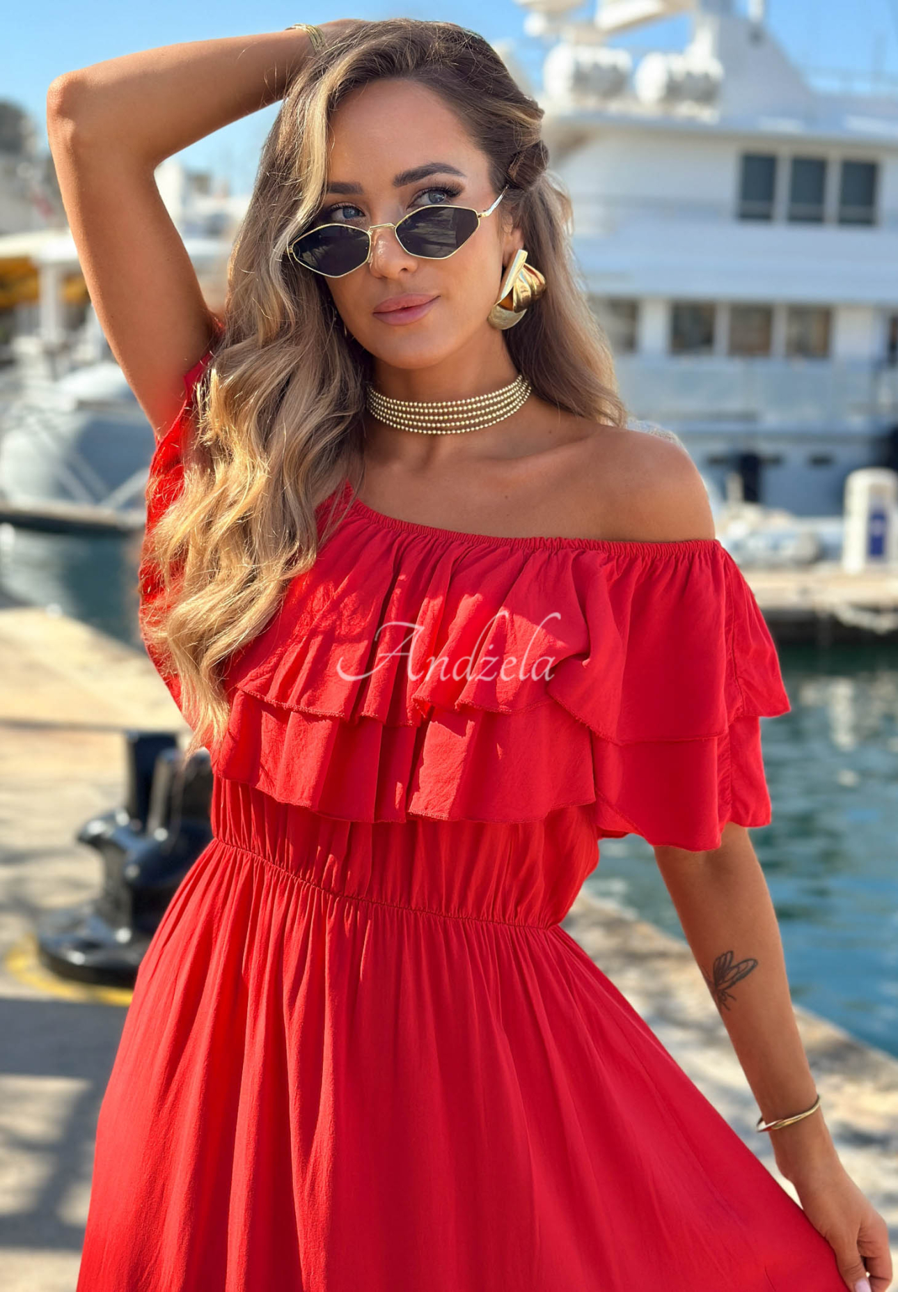 Viskose-Kleid Off-Shoulder mit Rüschen Santa Ritta Rot