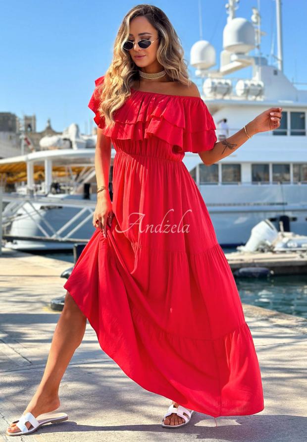 Viskose-Kleid Off-Shoulder mit Rüschen Santa Ritta Rot