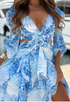 Wzorzysta Kleid maxi z falbankami Ocean Soul biało-Himmelblau