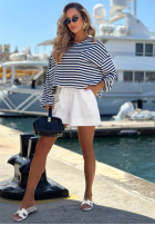 Krótka Sweatshirt w paski z kieszenią Sail Winds biało-Dunkelblau