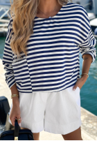 Krótka Sweatshirt w paski z kieszenią Sail Winds biało-Dunkelblau