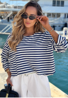 Krótka Sweatshirt w paski z kieszenią Sail Winds biało-Dunkelblau