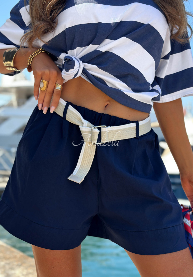 Kurze Viskose-Shorts mit G&uuml;rtel Safari Sun Dunkelblau