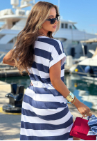 Kleid midi w paski Marine Life biało-Dunkelblau