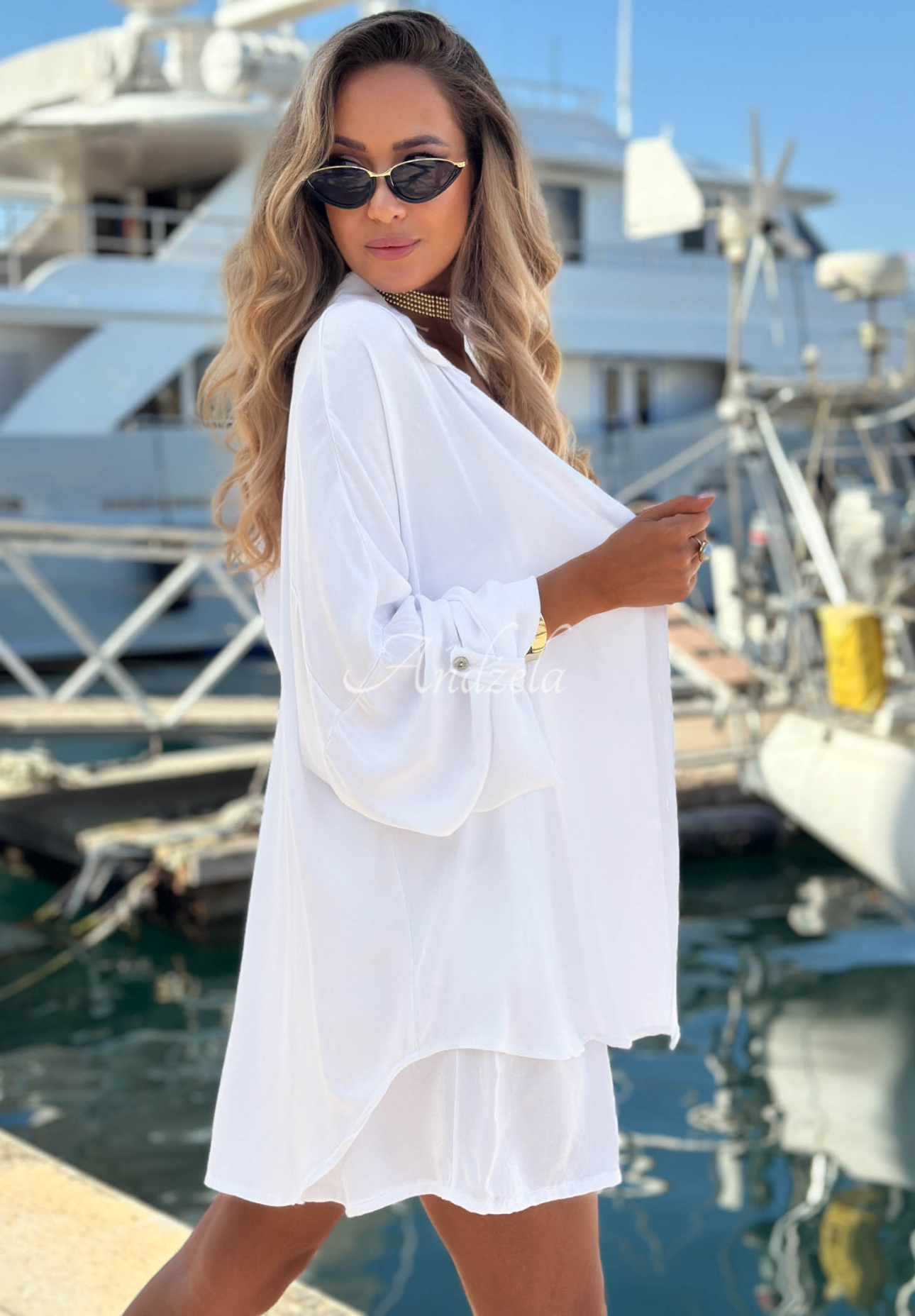 Viskose-Set aus Hemd und Shorts Sunbliss Weiß
