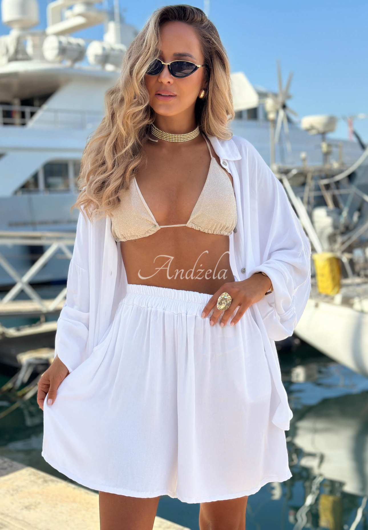 Viskose-Set aus Hemd und Shorts Sunbliss Weiß