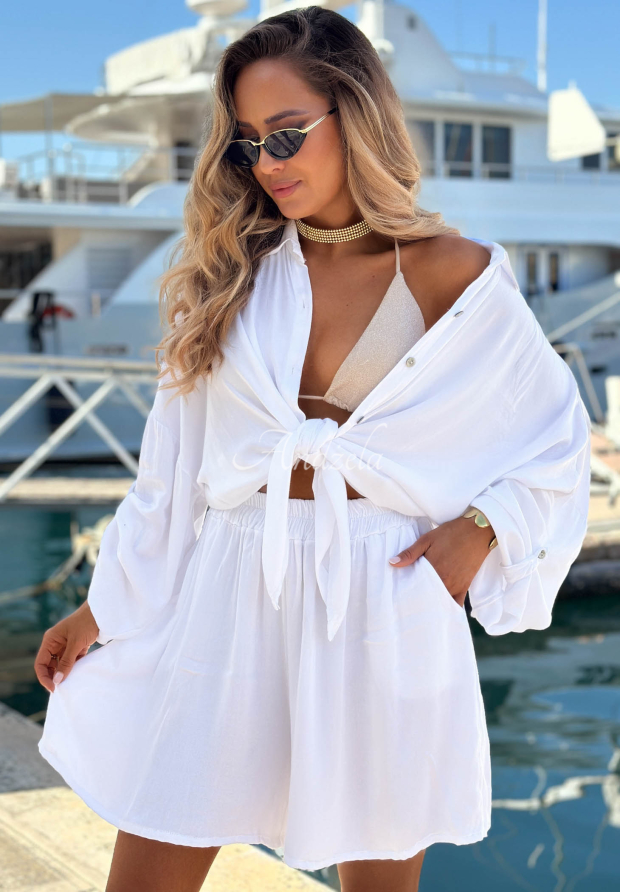 Viskose-Set aus Hemd und Shorts Sunbliss Wei&szlig;