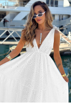 Ażurowa Kleid maxi na ramiączkach boho Sun Essence Weiß