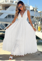 Ażurowa Kleid maxi na ramiączkach boho Sun Essence Weiß