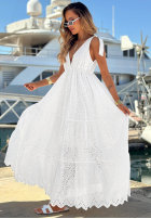 Ażurowa Kleid maxi na ramiączkach boho Sun Essence Weiß