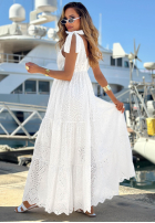 Ażurowa Kleid maxi na ramiączkach boho Sun Essence Weiß