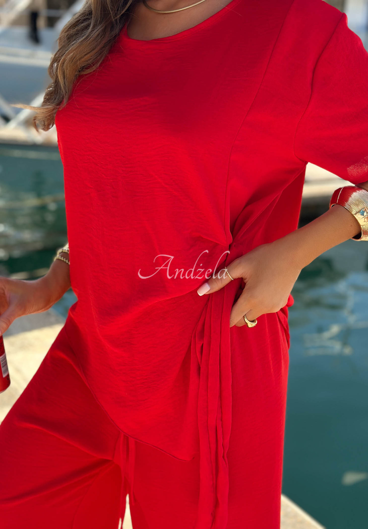 Viskose-Set gebundene Bluse und Hose mit weitem Bein Elite Holiday Rot
