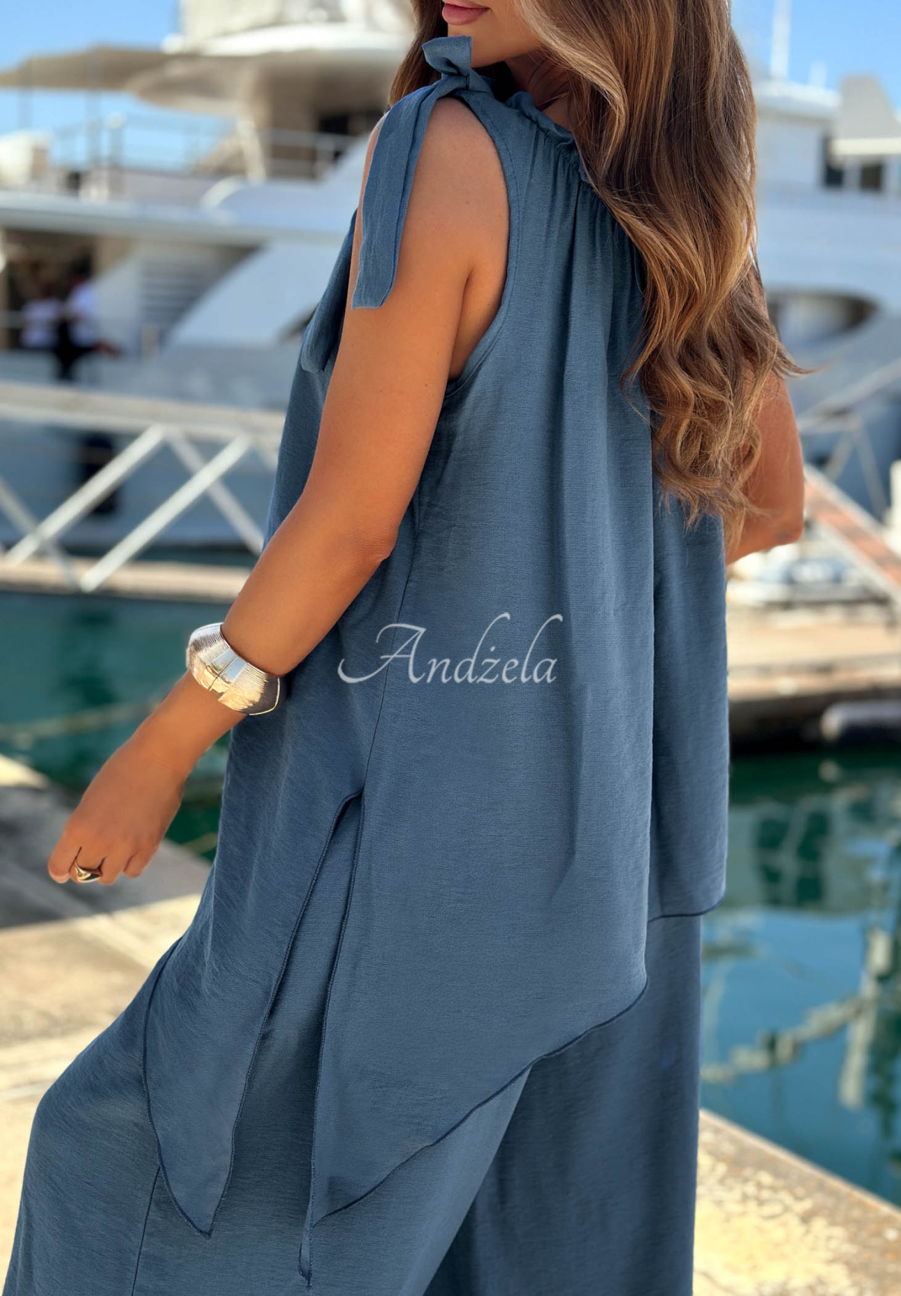 Viskose-Set aus Bluse und Jogginghose Sun Flame Blau