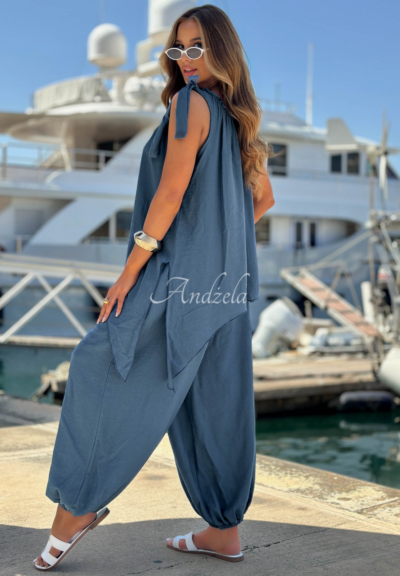 Viskose-Set aus Bluse und Jogginghose Sun Flame Blau