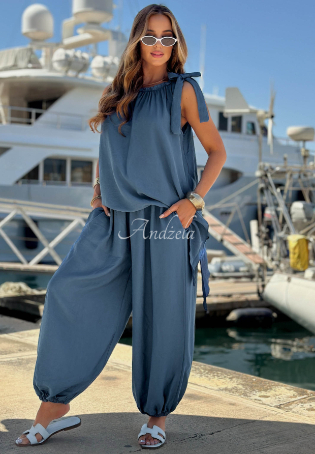 Viskose-Set aus Bluse und Jogginghose Sun Flame Blau