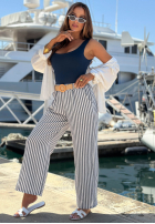 Material Hose wide leg w paski El Marino biało-Blau
