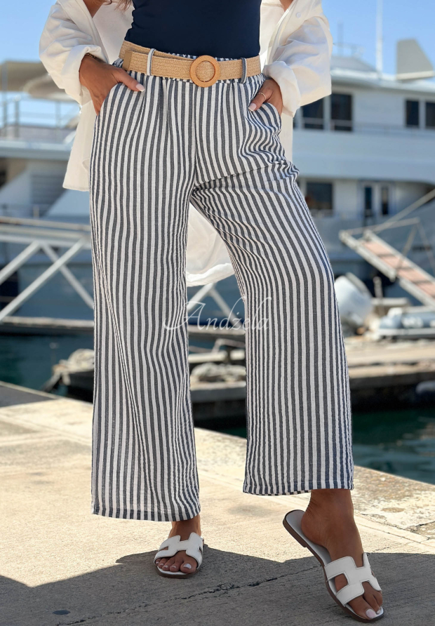 Viskosehose mit weitem Bein und Streifen El Marino Wei&szlig;-Blau