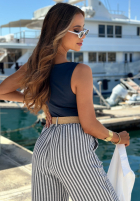 Material Hose wide leg w paski El Marino biało-Blau