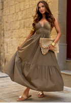 Bawełniana Kleid midi na ramiączkach Sunset Lagoon Camel