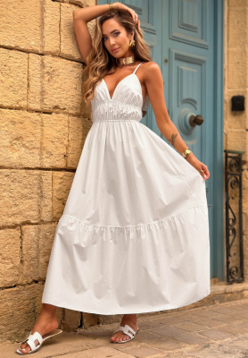 Baumwoll-Maxikleid mit Tr&auml;gern Sunset Lagoon Wei&szlig;