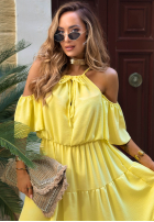 Kleid maxi z falbankami i odkrytymi ramionami Soleil Days Olivgrün