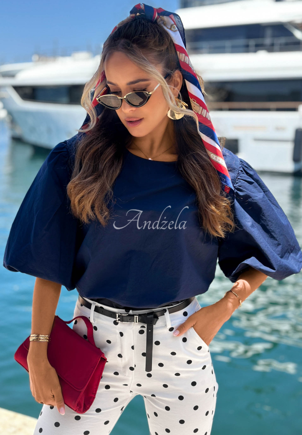 Baumwollbluse mit Puff&auml;rmeln Sweet Summer Dunkelblau