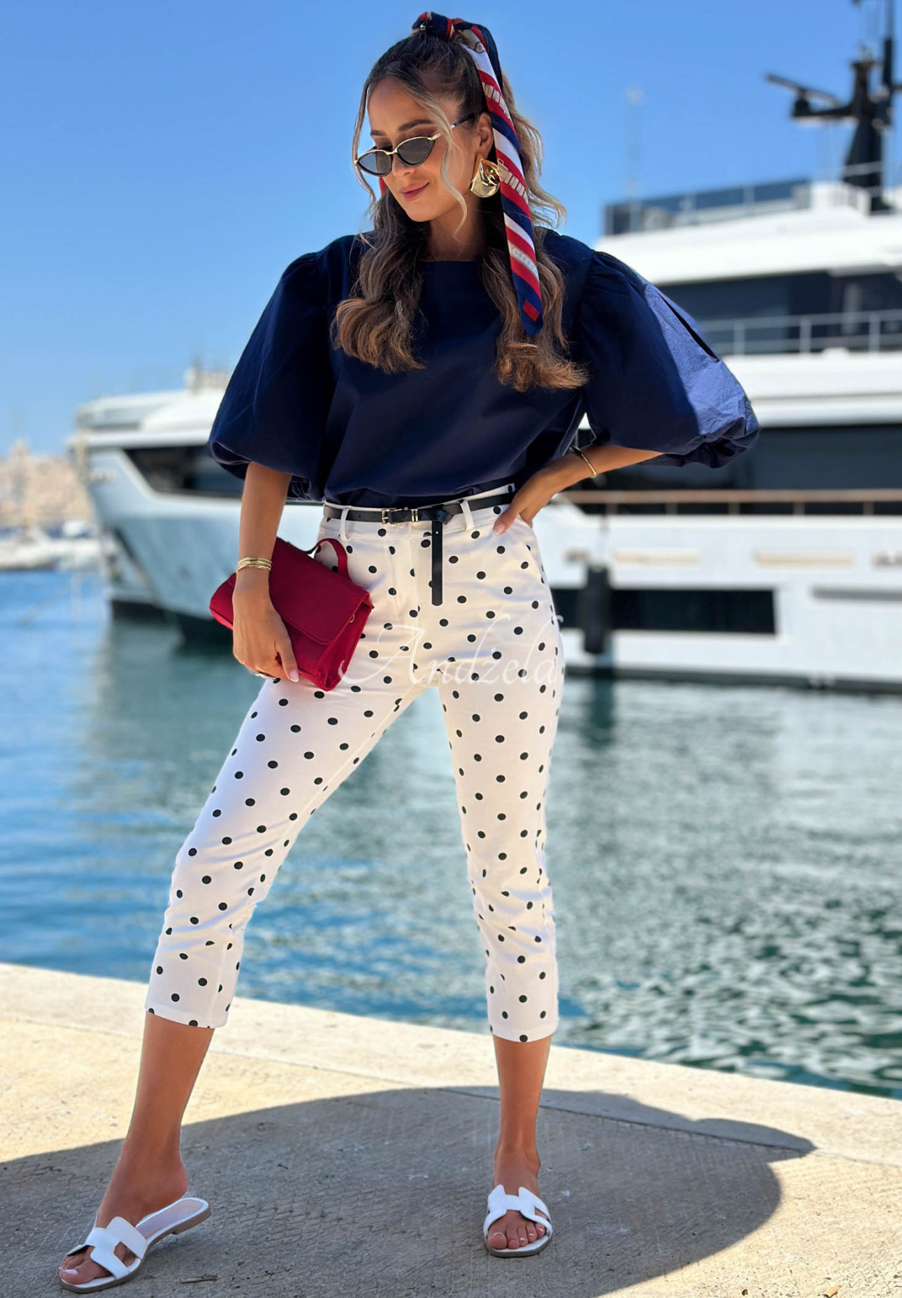Baumwollbluse mit Puffärmeln Sweet Summer Dunkelblau