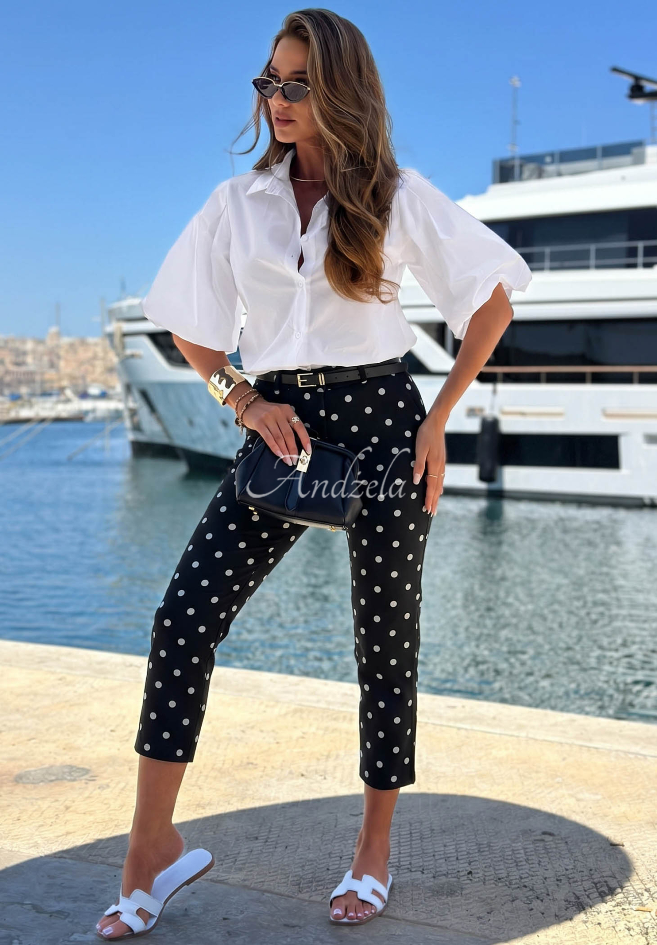 Zigarettenhose aus Baumwolle mit Punkten Sunny Bari Schwarz