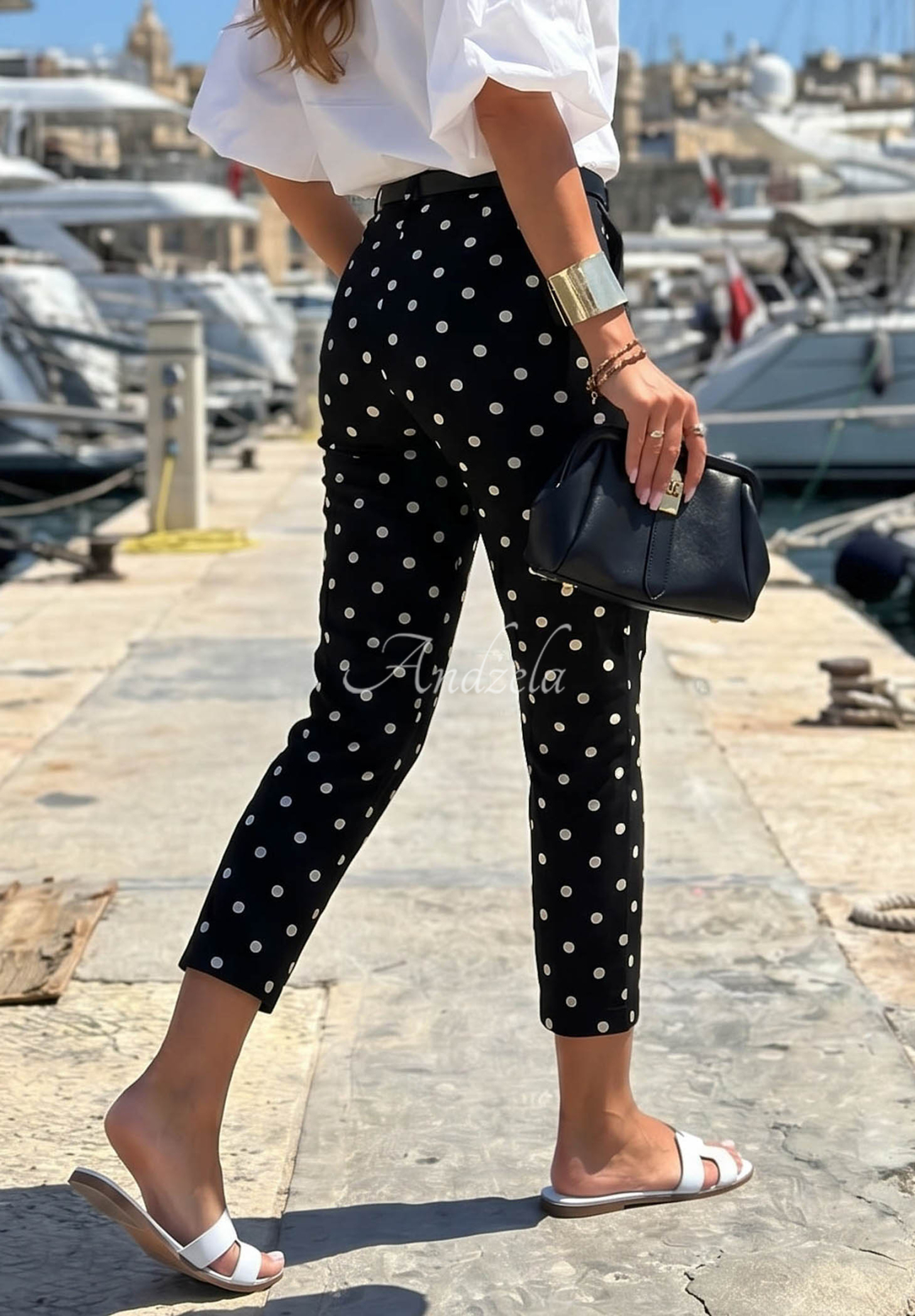 Zigarettenhose aus Baumwolle mit Punkten Sunny Bari Schwarz