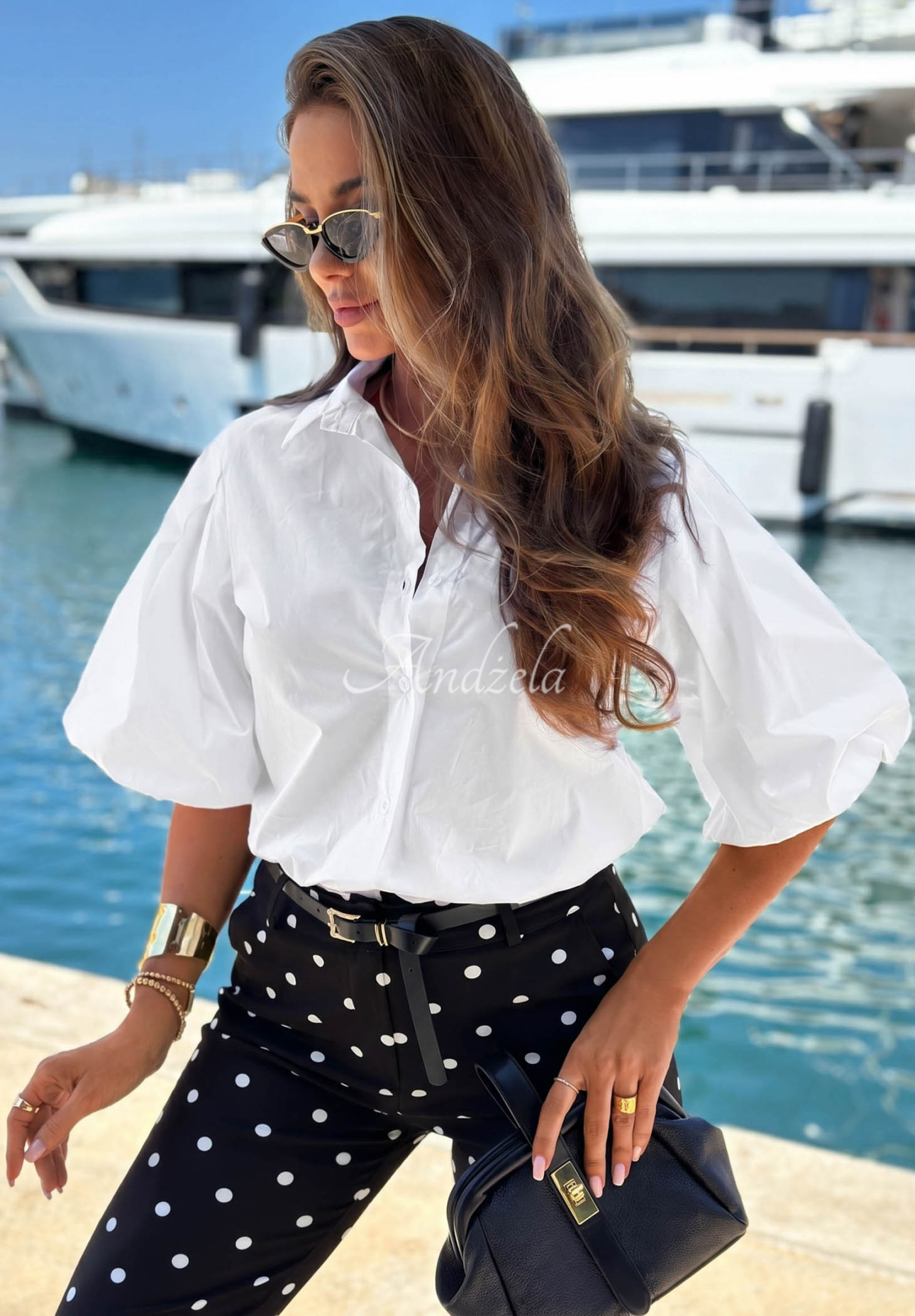 Zigarettenhose aus Baumwolle mit Punkten Sunny Bari Schwarz