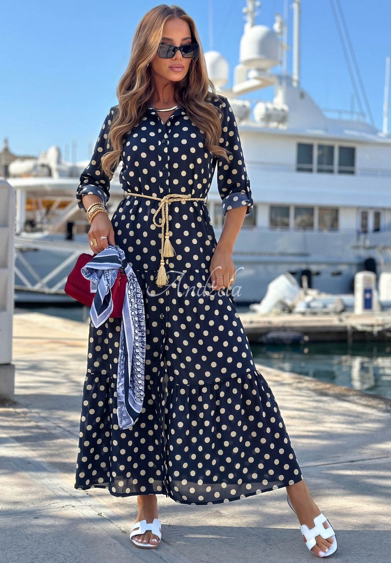 Hemdblusenkleid aus Baumwolle mit Polka-Dots Summer Dots Dunkelblau