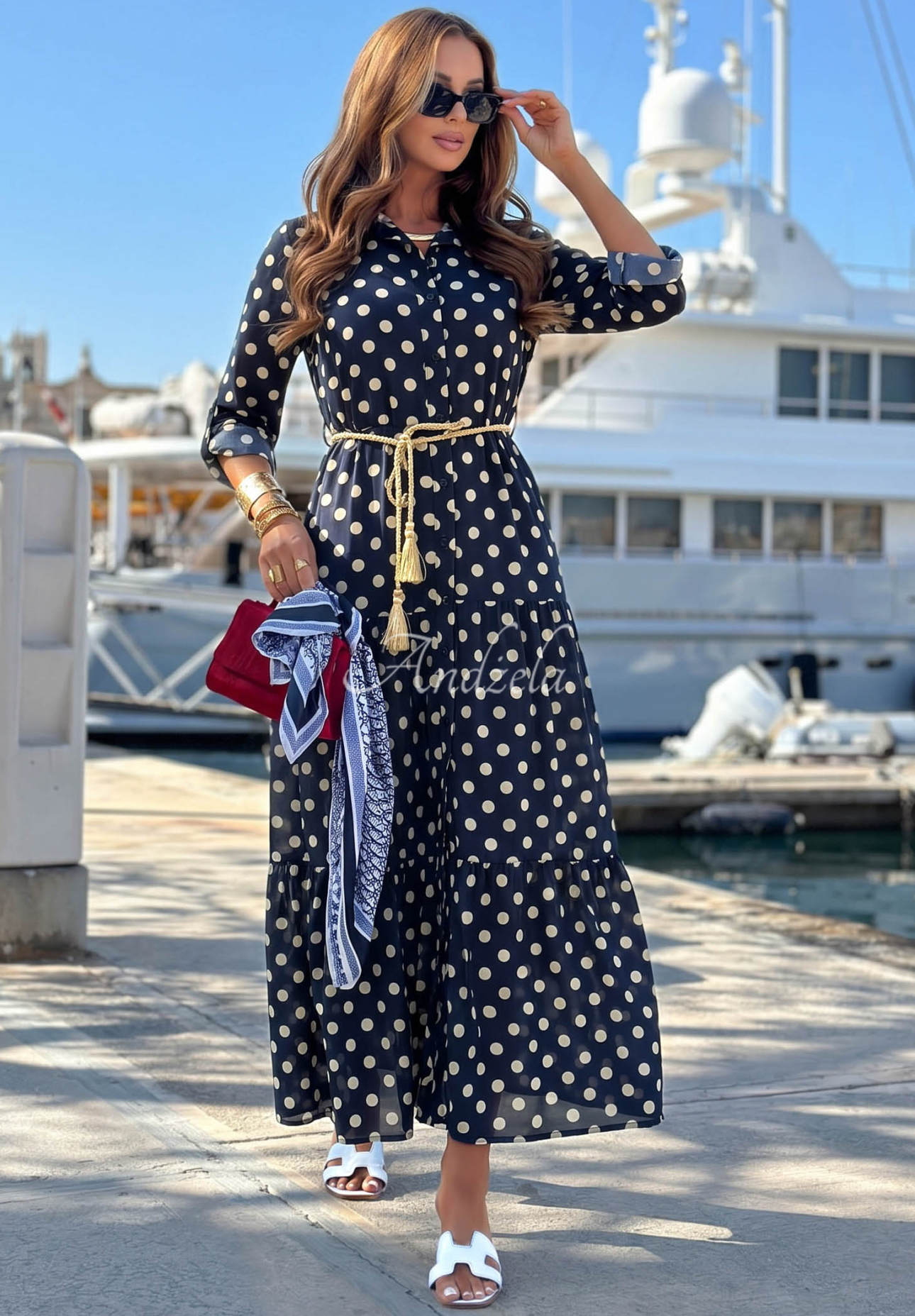 Hemdblusenkleid aus Baumwolle mit Polka-Dots Summer Dots Dunkelblau
